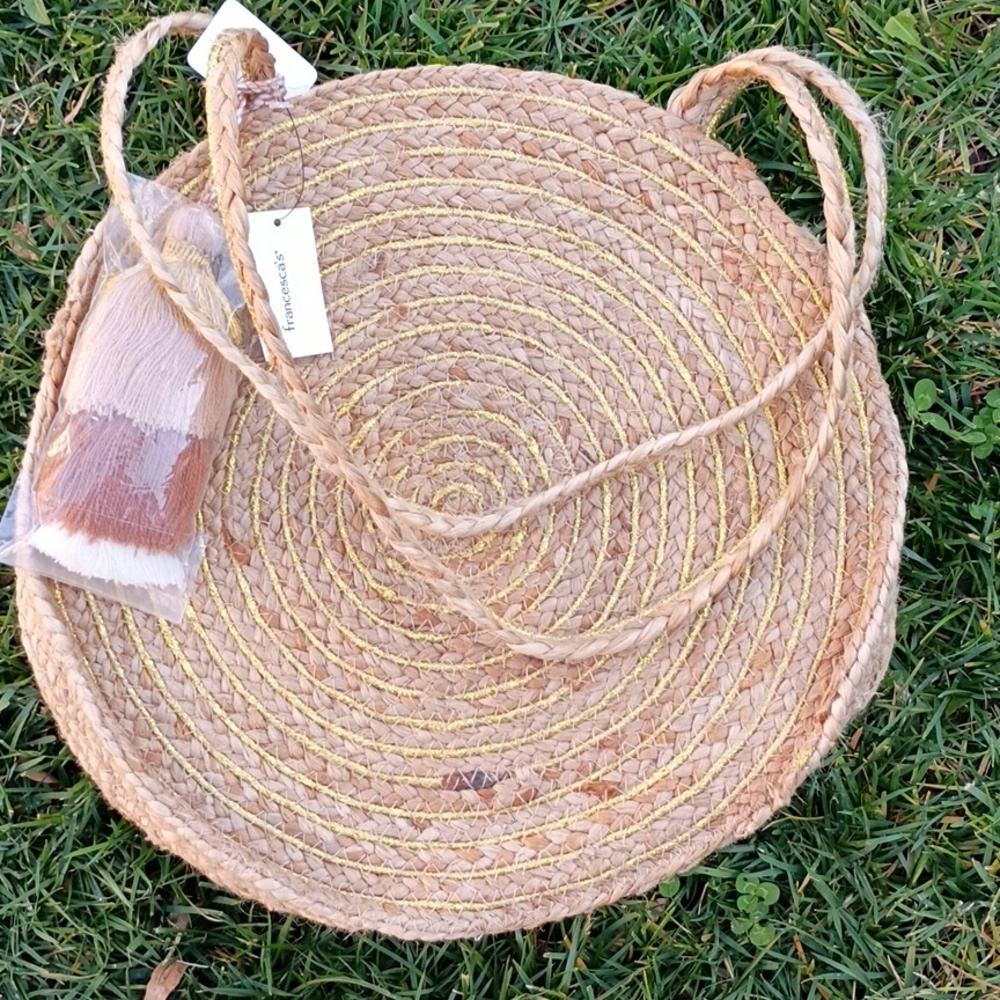 Francesca's Collections Gold and Tan Jute Tote - Picture 3 of 14